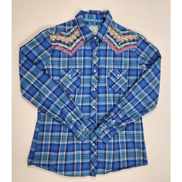 Panhandle Tops - Panhandle Rough Stock Plaid Western Shirt M Embroidered Snap
